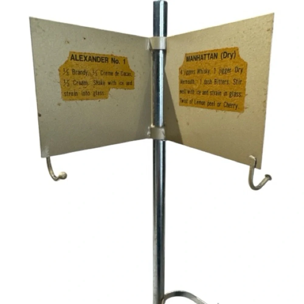 MCM Vintage Bar Accessory Set on Stand with Drink Recipe Cards